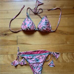 Bananamoon Pink Floral Print Bikini with Gold and Turquoise Charm